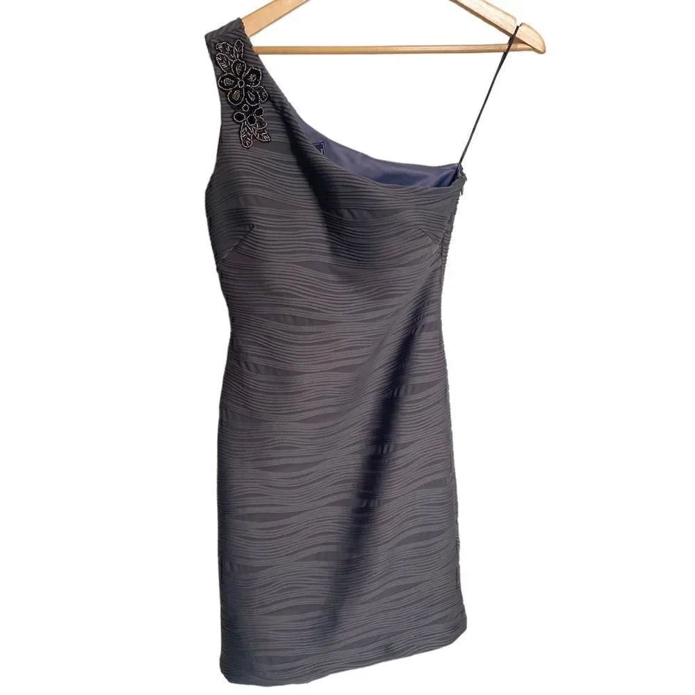 NW Nightway One Shoulder Embellished Gray Dress Size 6